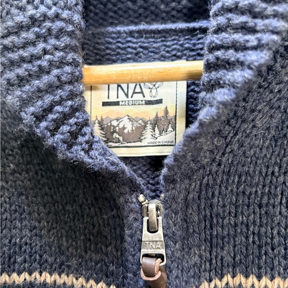 TNA/Aritzia | "Sea To Sky" Lambswool Deer Knit Zip Sweater - Women's S/M, Blue - Picture 3 of 7